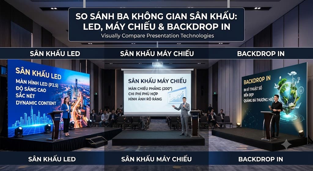 LED, máy chiếu hay backdrop in: Đâu là lựa chọn phù hợp?